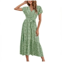 Cuoff ženski kratki rukav Wrap V izrez cvjetne haljine ljetna sunčana haljina za žensko casual zeleno