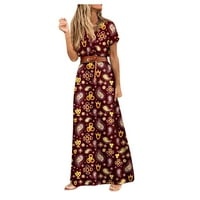 Solacol duga haljina za žene casual ženske kratkih rukava cvjetna maxi duga haljina dame boho zabava