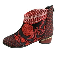 Ženske vintage čizme za gležnjeve cvijeće ženske košuljene cipele crvena veličina 10.5