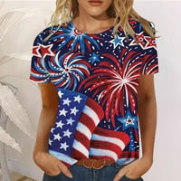 Jsaierl 4. srpnja Košulje za žene Patriotska američka zastava Štampaj ljetni elegantni vrat Crta T-majice Udobni kratkih rukava