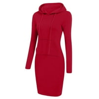 Haljine za žene povremene ženske kapuljače dugih rukava, haljina dugih rukava crvena l