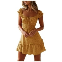 Ženska mahuna rukav mini haljina polka dot Print V izrez Ruched haljina ruffle plus veličina casual haljina žuti s