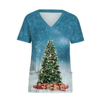 Yyeselk božićni piling top za žene kratki rukav V-izrez Santa Claus Snowmen Print Radne uniforme Xmas