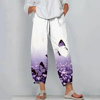 Gathrrgyp pantalone za žene, ženski povremeni džep tanki visoki elastični struk print sportski pamučni i posteljine hlača