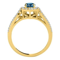 Mauli dragulji za angažman za žene 1. Carat Halo Blue Diamond Angažman prsten izrađen prong-postajanje