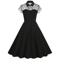 Ženska elegantna haljina s kratkim rukavima Vintage A-line naleted midi haljina crna veličina 2xl