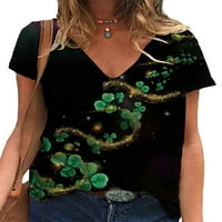 Nizieer Women majica s kratkim rukavima V izrez ljetni vrhovi Boemian Tee list Ispis Pulover j L
