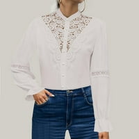 Ženska bluza šuplje čipka dugih rukava od labave šik elegantne bazne dame majica u kancelariji