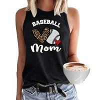Bejzbol mama Tenkovi za žene Ležerne prilike bez rukava Osnovna majica Leopard Heart Print Ljeto okrugli