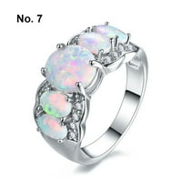 Tureclos prsten veliki ovalni kamen modni šarm Nakit za prste, Rainbow Birthstone ženski angažman za vjenčanje predloziju bijelu 7 #
