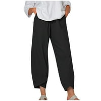 Ljetne kaprione hlače za žene trendi pamučni posteljina labavi fit elastični struk široke noge obrezane