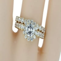 14K žuti zlatni dijamantni set prstena za vjenčani mladenka 2,00ctw 3 4CT Center Halo Style