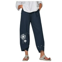 Pješačke hlače Žene Lady Ležerne prilike Cvijeće Ispiši elastični nosač struka Široke noge Blue XXL