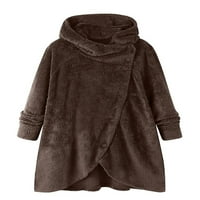 Fuzzy Fleece jakna za zimske žene plus veličine džemper sa kapuljačom sa džepovima kava 5xl