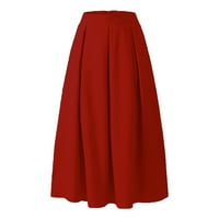 Charella Fashion Women Proljeće Ljetni pojas Zipper High Slatko retro suknje Žene Nasle Haljina crvena,