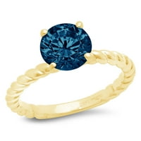 2.0ct okrugli rez prirodni London Blue Topaz 18K žuti zlatni godišnjički angažman prsten veličine 10