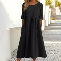 FSQJGQ Ljetne haljine Vintage pamučne platnene haljine za žene sandress casual puni kratki rukav maxi