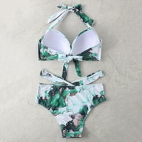 Roliyen kupaći kostim za ženske boje V-izrez Push Up Bikini Dva retro Halter Ruched Front Frop Sredstva