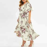 Maxi haljina za žene plus veličine plus veličine modne žene cvjetno tiskovine s kratkim rukavima na