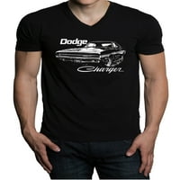 Muški bijeli Dodge Charger Crna V-izrez majica Velika crna