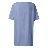 T majice za žene labavi fit v pulover izreza pune boje udobna majica kratkih rukava vrhovi ženskih majica
