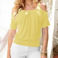 Košulje za žensku labavu korzet od pune boje majica s kratkim rukavima žuto l