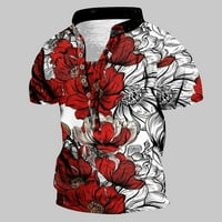 Amidoa Muška ležerna tipka za tisak V-izrez ovratnik kratki rukav pulover bluza na vrhu majica za muškarce