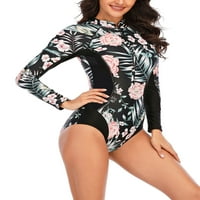 Niveer dame surfanje kupaći kostim s prednjim zatvaračem kupaći kostimi s dugim rukavima jedan kupaći odijelo cvjetno otisak žene žice bez visokog struka seksi boja blok crna l
