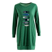 Jeseni bluze za žene Trendi radovi New Laose dugi rukav modni ispisani V-izrez Split džepni majica zelena