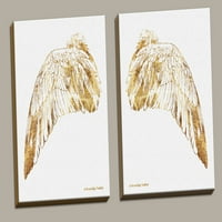 Vintage, prekrasna zlatna krila na bijeloj pozadini; Dva ručna rastegnuta platna