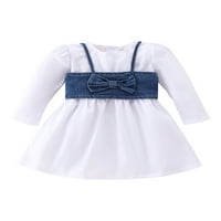Kayotuas Toddler Baby Girl dugih rukava majica na vrhu luk traper prsluk A-line suknje set odjeće