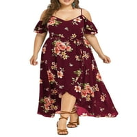 Ženska ljetna casual haljina plus veličine V izrez Swing Beach Holiday Boho Cvjetni ispisani s rame