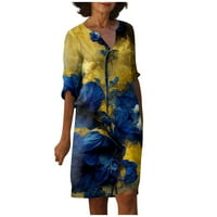 Feterrnal ženska ljetna modna casual cvjetna print V-izrez polovice haljine za rukav za žene