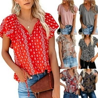 Ženska ljetna majica casual okrugla vrata modni šifon tiskani s kratkim rukavima labava bluza s