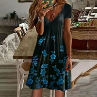 ManXivoo mini haljina dame Ljeto kratki rukav modni haljina V Swing Flowy Closet Flowy Comfort Mini haljina Ljetne haljine Ženske casual haljine plave boje