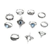 Heiheiup srebrni vintage drevna zvijezda Geometrijska oblika šuplja prstena za žene retro srebrne staklene
