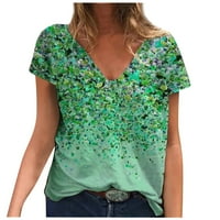 Žene vrhovi Henley casual bluza cvjetne žene ljetne majice kratkih rukava zelena l