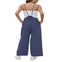 Colisha ženske mimorke, ležerne labave duge pantalone ravno hlače za noge sa džepom mornarice plave