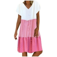 CLLIOS mini haljina za žene modni kratki rukav V izrez patchwork ronirane haljine prugasta polka dot