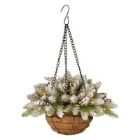 Xmas viseći cvijet umjetni božićni viseći košaricu sa LED žičarima koji vise cvijeće u košarici s borovom