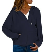 Ženski labavi bočni džep patentni zatvarač dugih rukava majica s dugim rukavima džep sa kapuljačom pulover