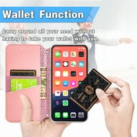 Allytech novčanik za iPhone mini, reljefni cvjetni PU kožni otporni na udarce od udarca odvojivih utora za ruke odvojiva ručna konop premium magnetska futrola kompatibilna s iPhoneom Mini, ružičastom
