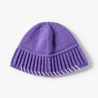 Ženske kape sa rubom muškarcima i ženama zimska za zaštitu toplog glave pune boje pleteni šešir sa šivanjem kontrastne boje, ljubičasta jedna veličina