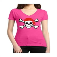 Ženska majica V-izrez kratki rukav - Jolly Roger Skull & CrossBones