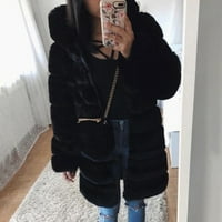 Ženski vrhovi modni luksuzni fau kapuljač jesen zima topli kaput crni m