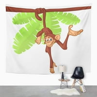 Slatka majmunska čimpanza viseći i predstavljanje na drvenu podružnicu Zidna umjetnost Viseća tapiserija