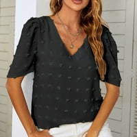 Modni ženski casual pune boje pamučne lanene vezenje kratkih rukava majice na vrhu bluza m