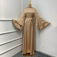 Molitvene haljine za djevojčice 10- satenska haljina za žene i struk od čvrstog o-vrat modni rukavac