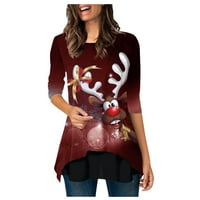 Dillar Dame Fashion Elk Božićni print T Majica Laroobavena veličina dugih rukava Dame Modni Elk Božićni