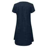 Dyegold linen midi haljina Ženska kratki rukav V izrez Boho haljina za plažu Afrička ljetna dužina koljena